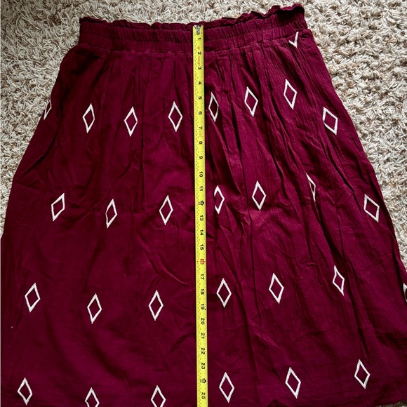 Polagram Maroon A-Line Skirt with Diamond Pattern Elastic Waist Cotton - Picture 9 of 13